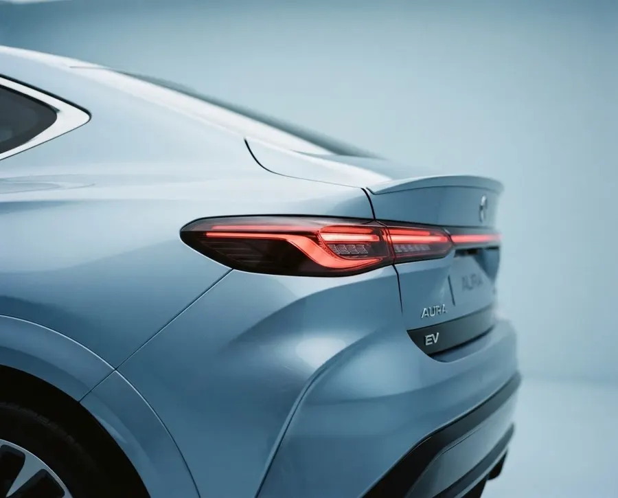 Close-up of a blue car's rear light